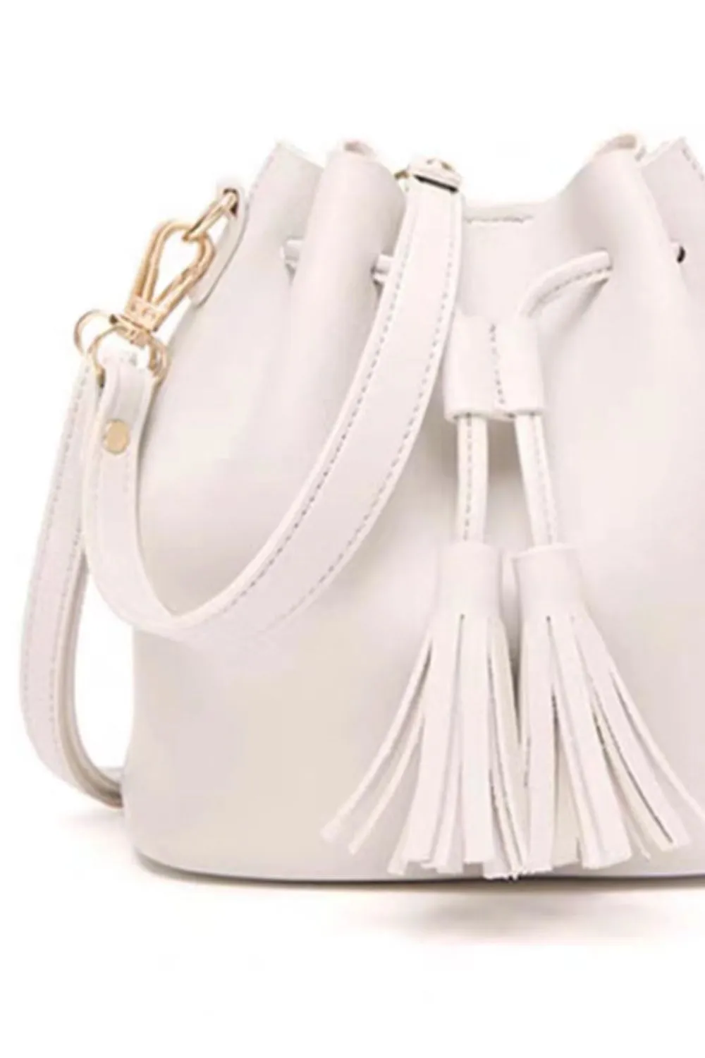 PU Leather Bucket Bag with Tassel