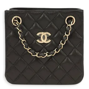 Quilted Bucket Mini Black Shoulder Bag in Caviar, Gold hardware