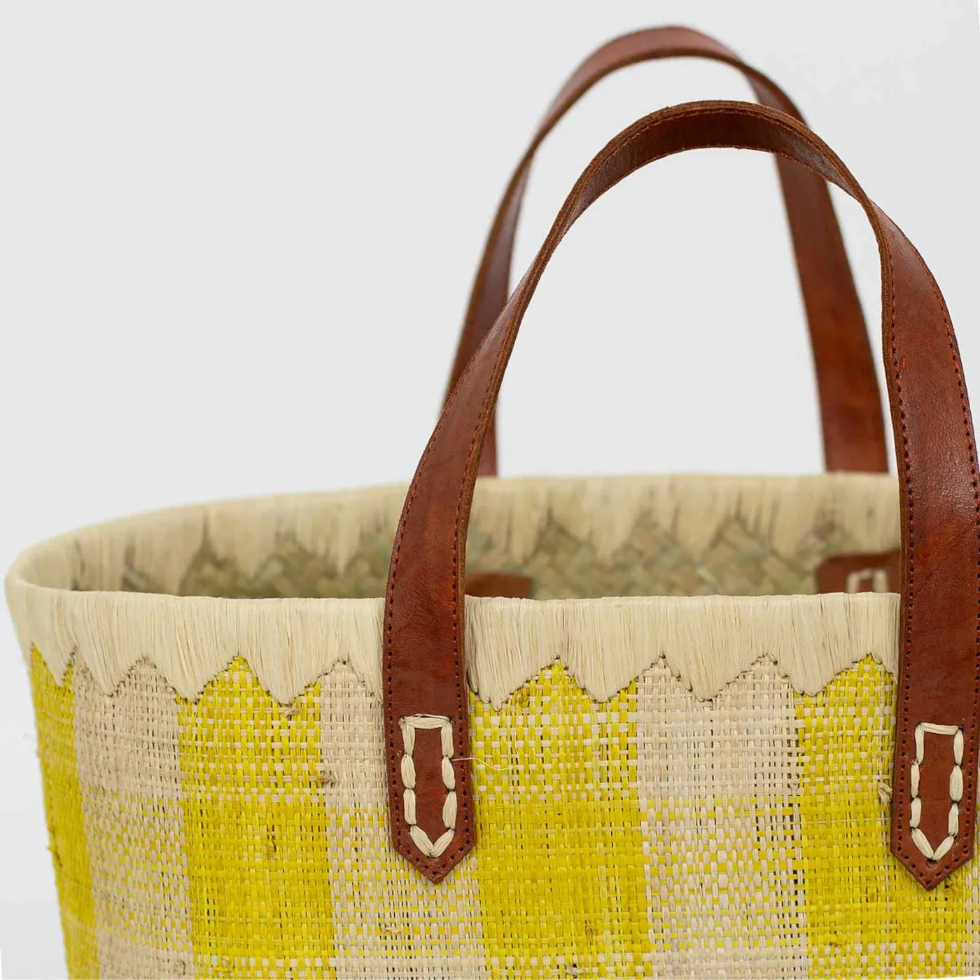 Raffia Bag Checked Medium Yellow