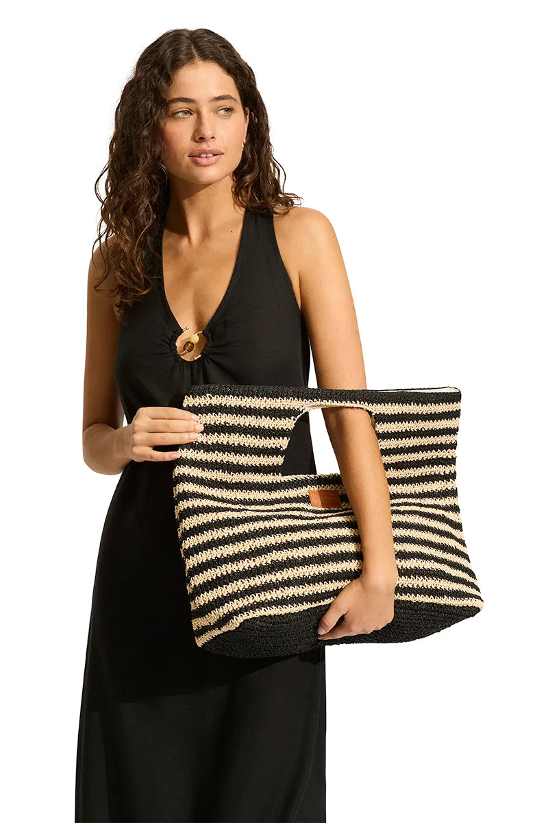 Raffia Stripe Basket Bag