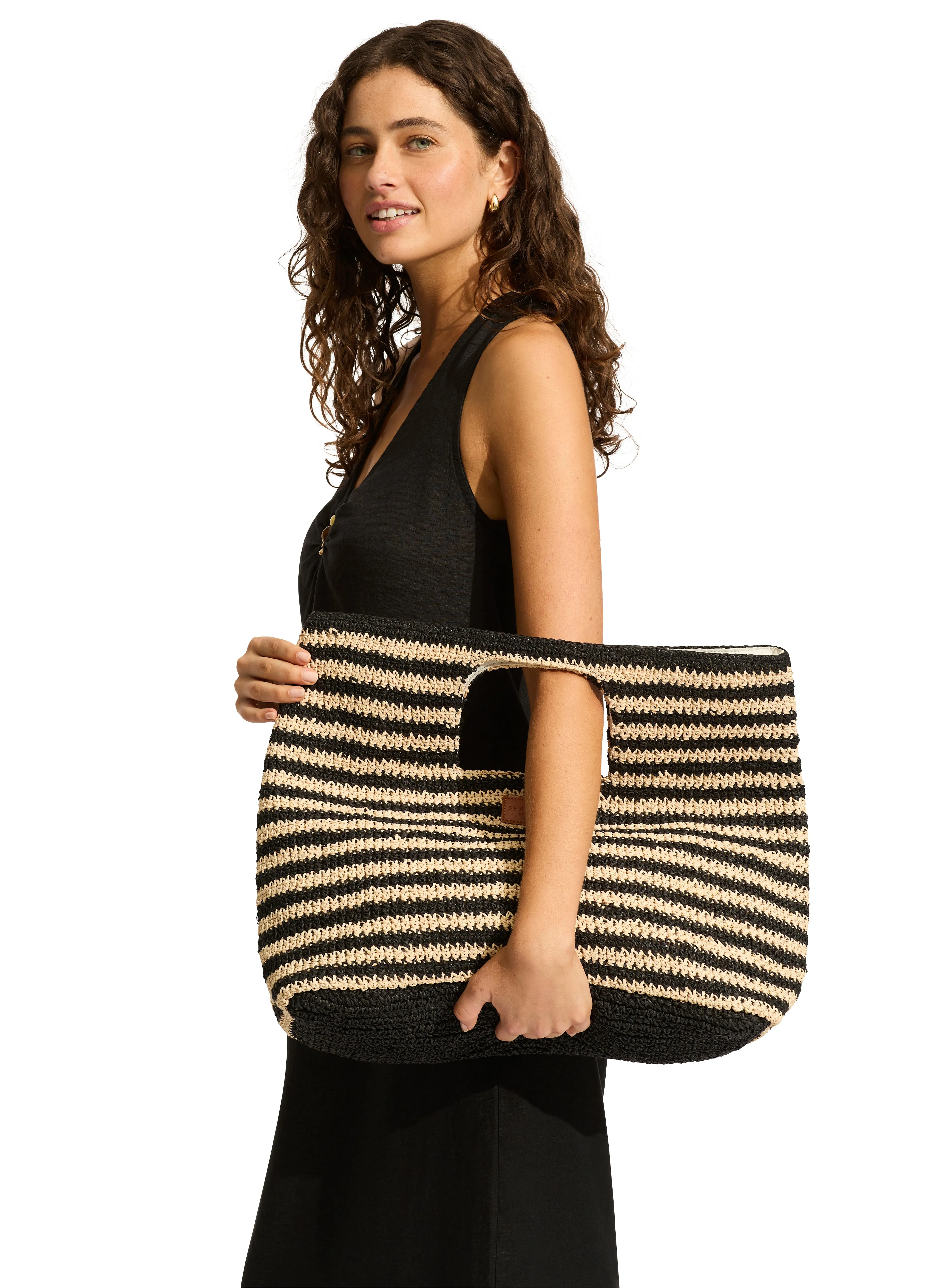 Raffia Stripe Basket Bag