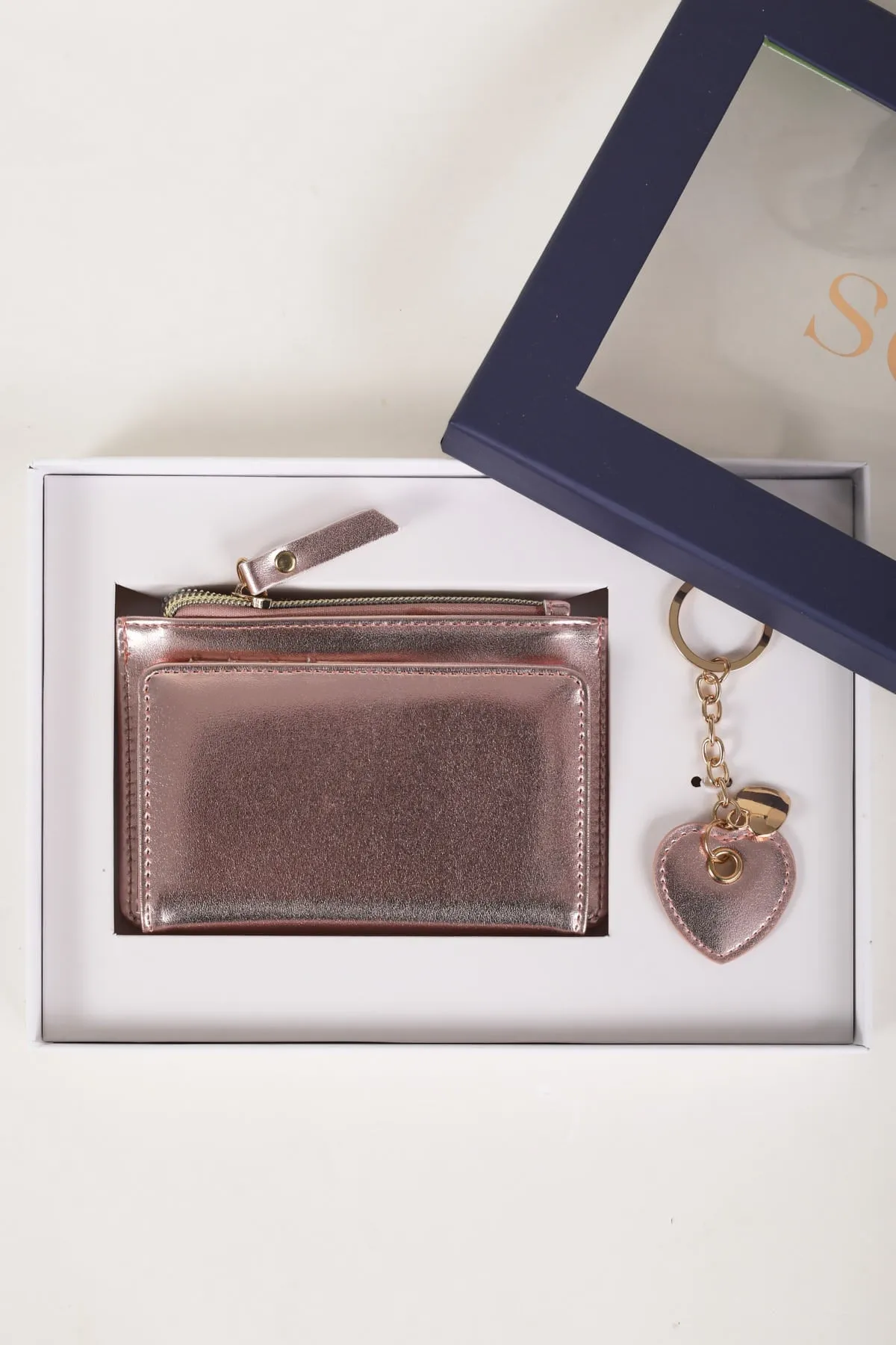 Rose Gold Metallic Purse & Key Ring Gift Set