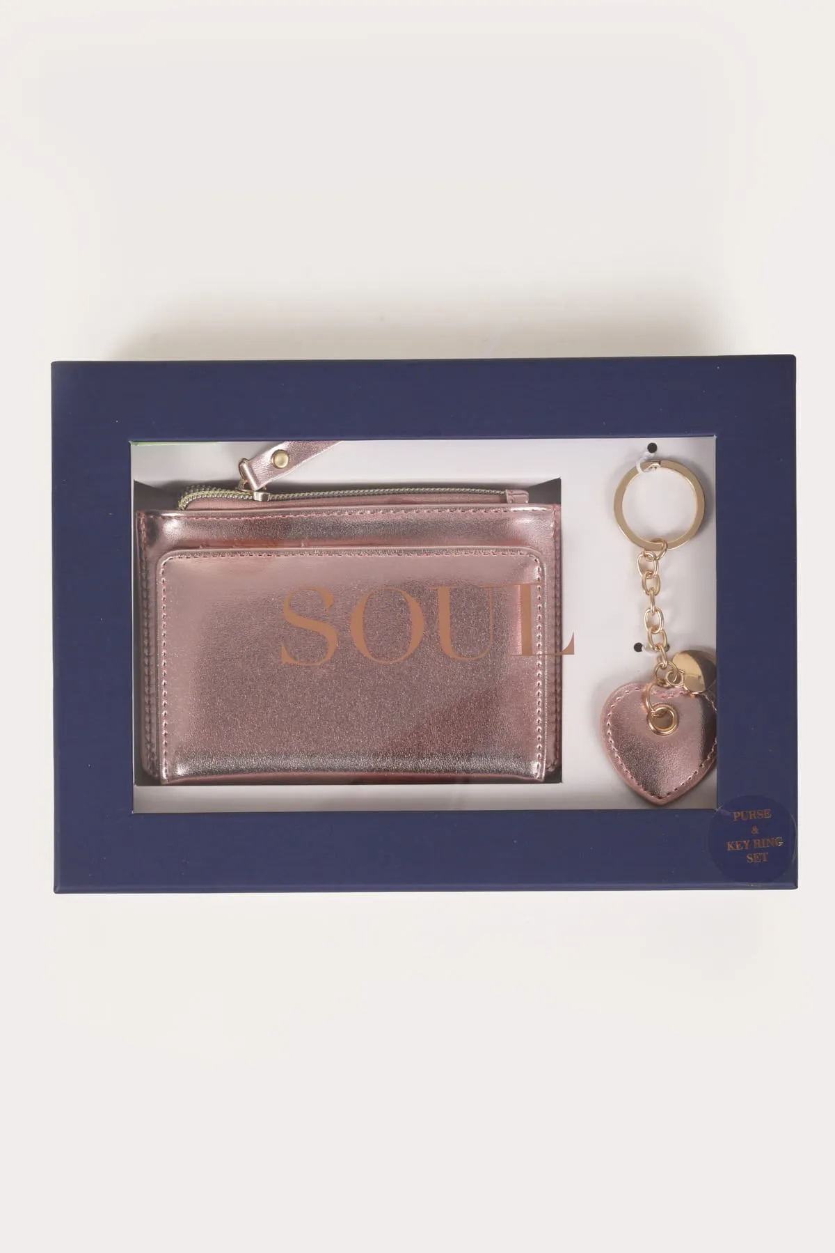 Rose Gold Metallic Purse & Key Ring Gift Set