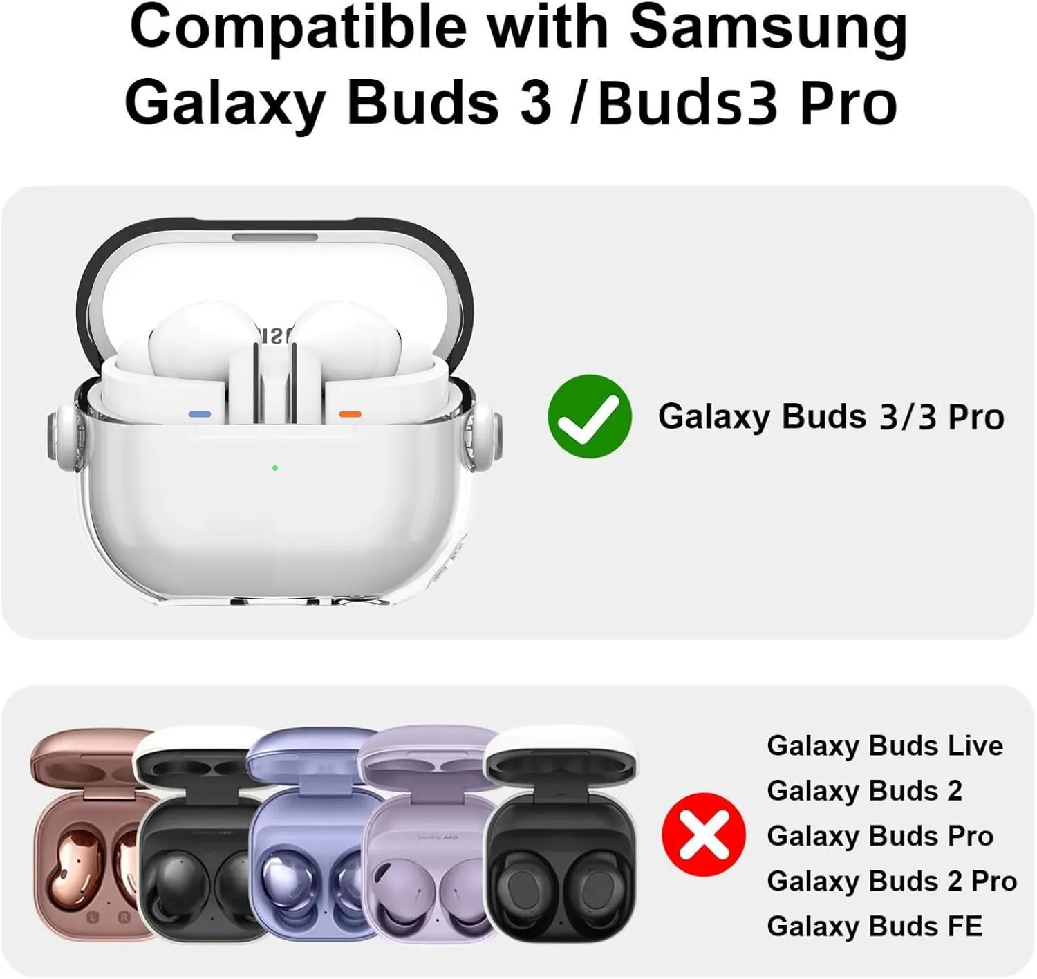 Samsung Galaxy Buds3 Case & Galaxy Buds 3 Pro Case Cover |, Holder Clip Shockproof Flexible TPU Protection Case with Carabiner- White