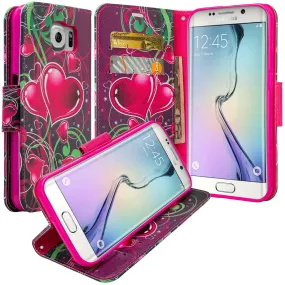 Samsung Galaxy S7 Edge Wallet Case, Wrist Strap Pu Leather Magnetic Flip Fold[Kickstand] with ID & Card Slots for Galaxy S7 Edge - Heart Sensation