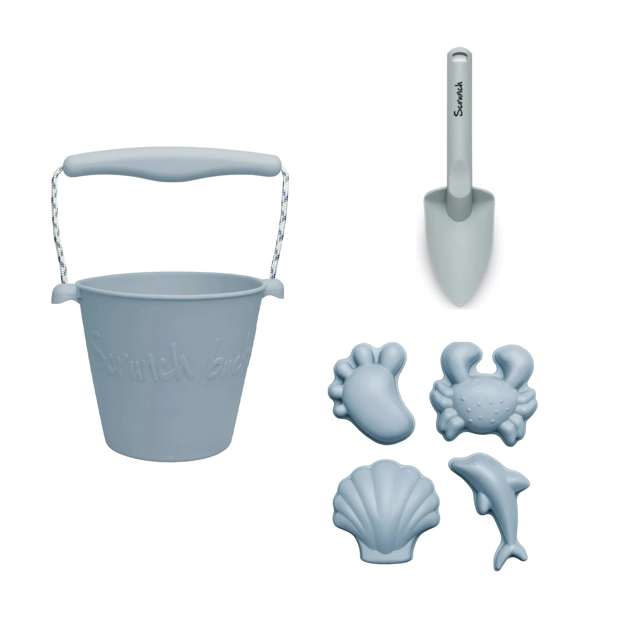 Scrunch Collapsible Silicone Bucket, Footprint Sand Moulds & Spade Set