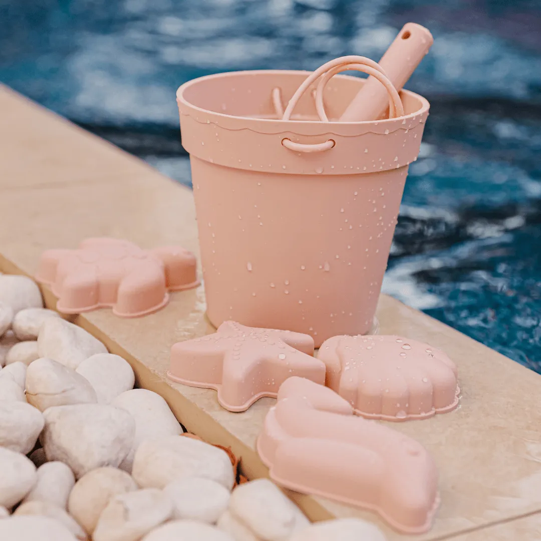 Silicone Beach Bucket and Spade 6 Pc Set - Pink Sand