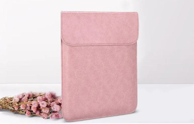 Sleek Men's Slim Leather Laptop Sleeve- Pink