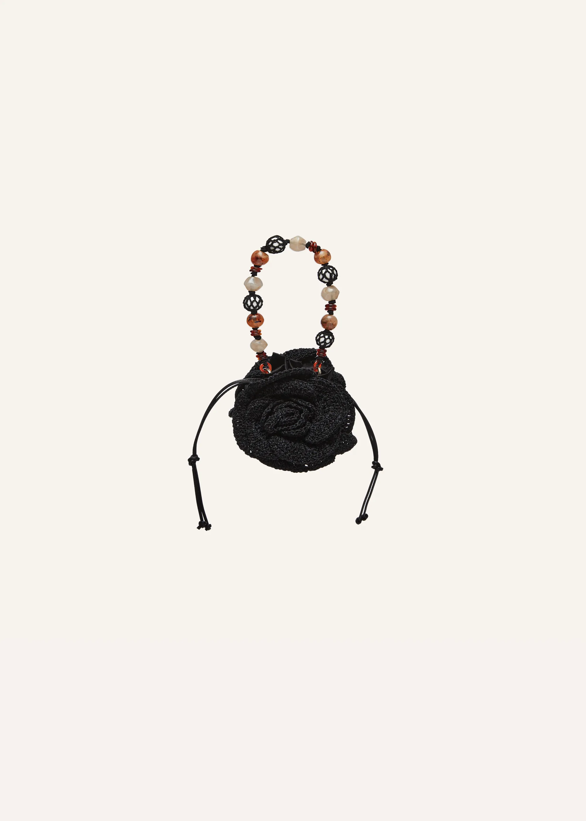 Small Magda bag beads strap in black crochet