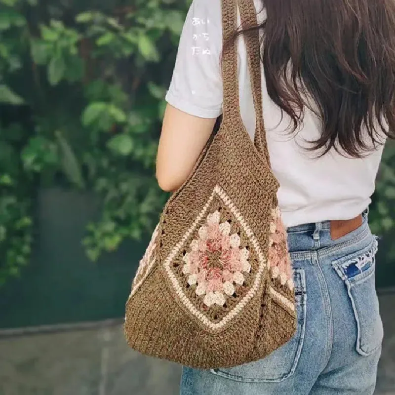 Sohiwoo Handwoven hollow pattern women's shoulder bag handbag is fresh, cool, simple, elegant, lightweight and easy to use