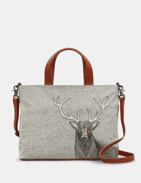 Stag Tweed & Brown Leather Multiway Grab Bag