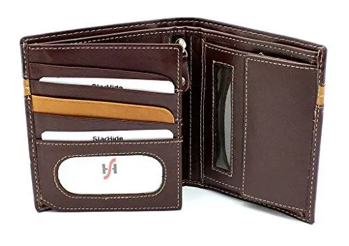 STARHIDE Mens Genuine Leather Large Capacity Travel Cardholder Wallet 1130 Brown Tan