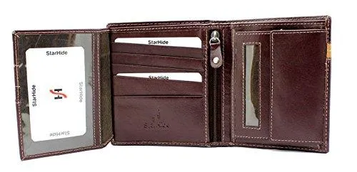 STARHIDE Mens Genuine Leather Large Capacity Travel Cardholder Wallet 1130 Brown Tan