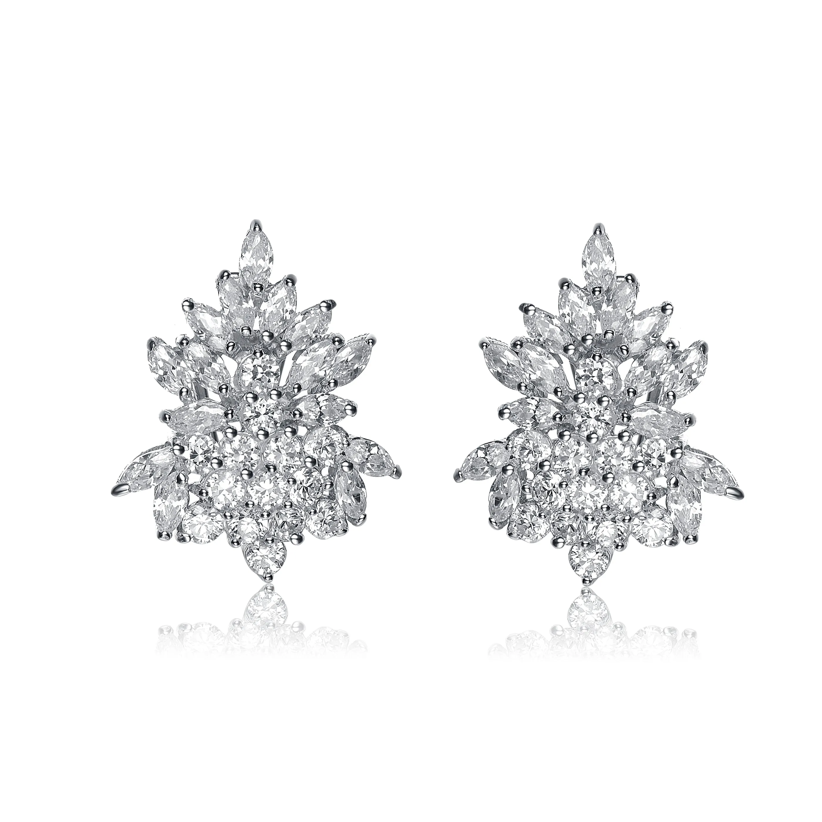 Sterling Silver Cubic Zirconia White Gold Plated  Marquise Cluster Earrings