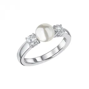 Sterling Silver White Shell Pearl Clear Cubic Zirconia Ring R3872