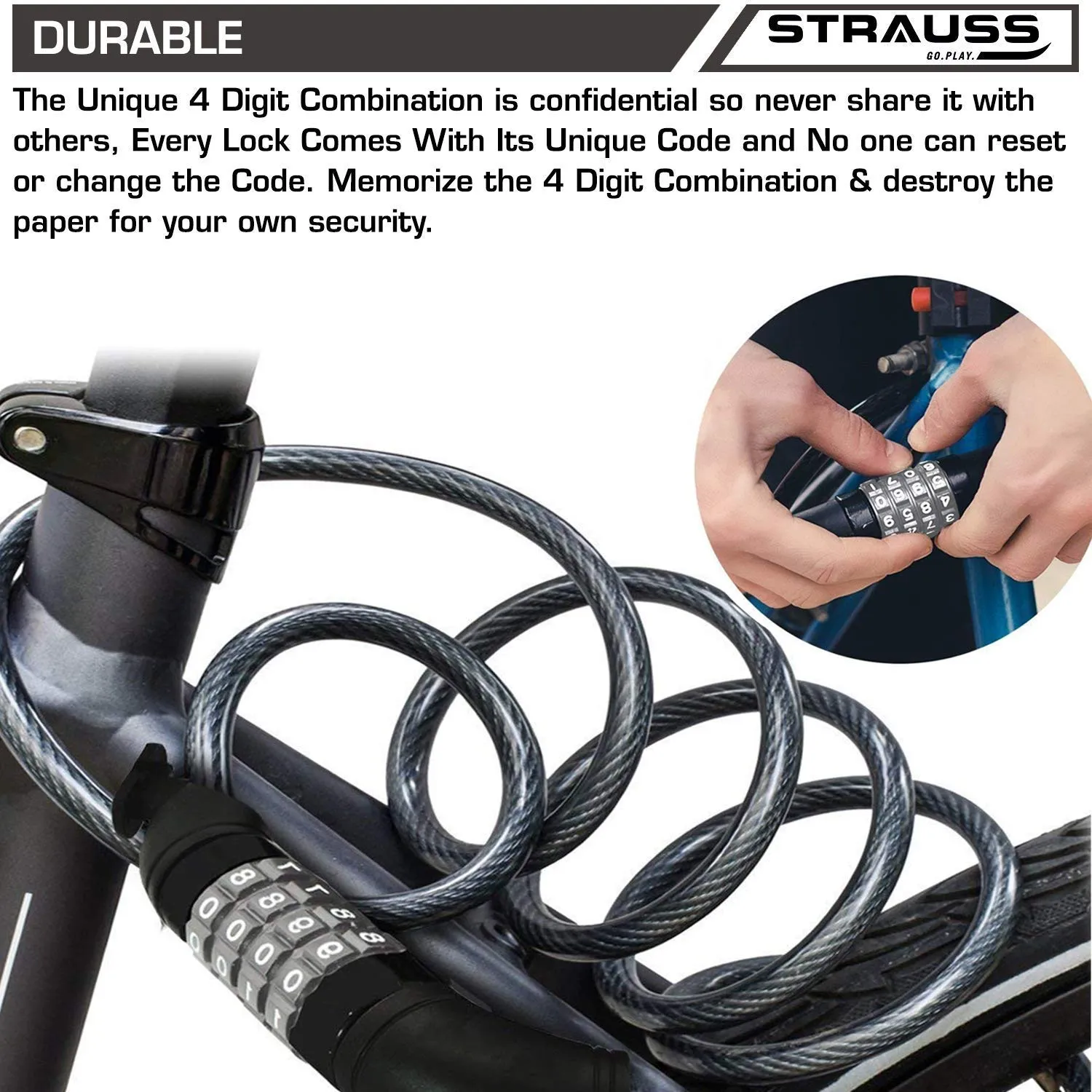 Strauss Cycle/Bicycle/Helmet Multi Purpose Number Lock, (Black) and Bicycle Frame Bag, (Black)