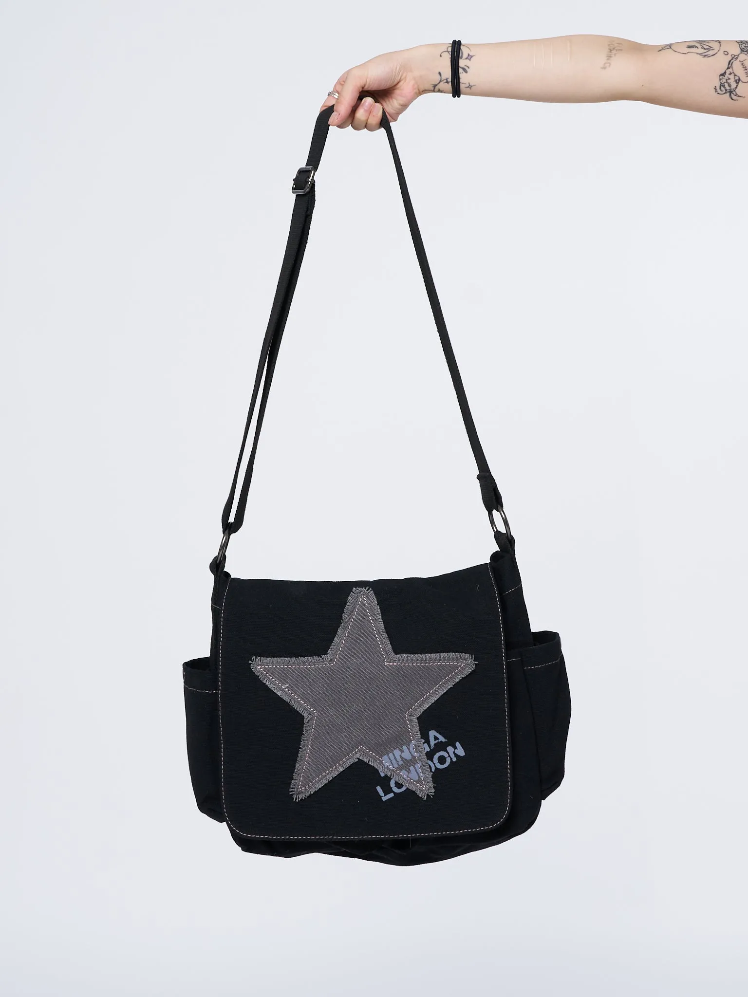 Super Star Black Canvas Messenger Bag