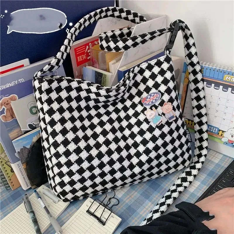 TAVIMART  -  Japanese INS Wind Autumn and Winter Simple Shoulder Bag Large Capacity Messenger Bag Retro Plaid Woolen Backpack Girl