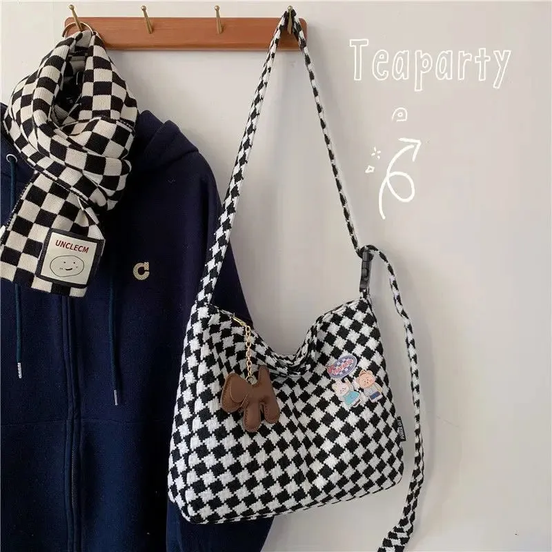 TAVIMART  -  Japanese INS Wind Autumn and Winter Simple Shoulder Bag Large Capacity Messenger Bag Retro Plaid Woolen Backpack Girl