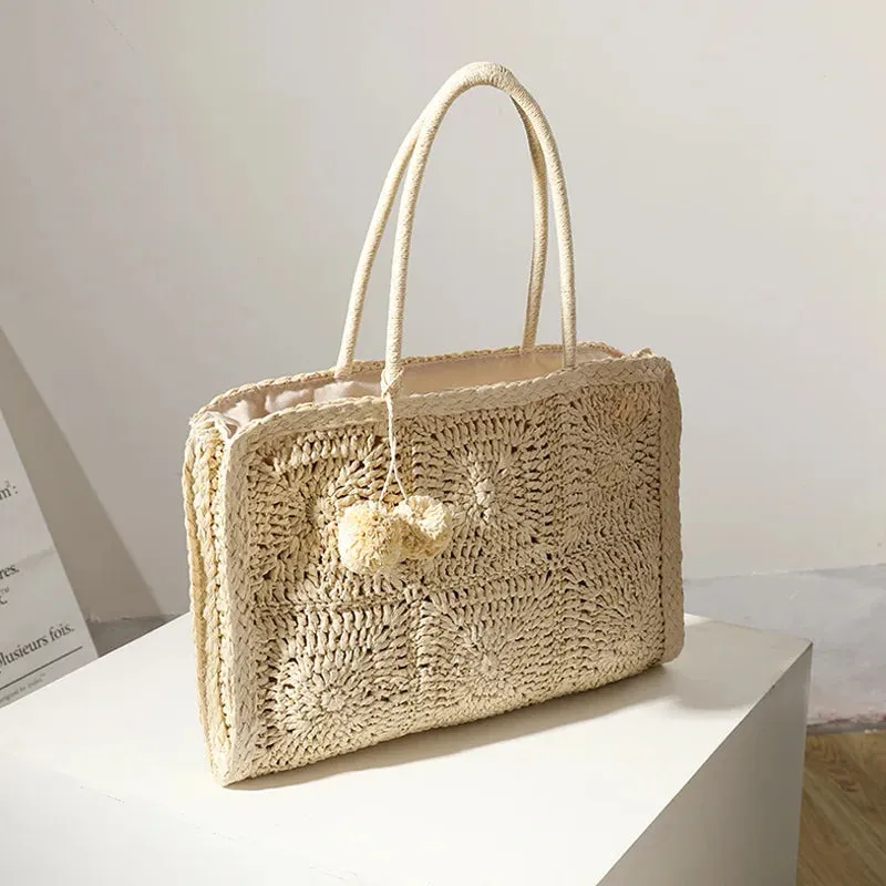 TAVIMART  -  new hollow straw woven bag fashionable large-capacity hair ball hand-woven bag casual one-shoulder portable female bag