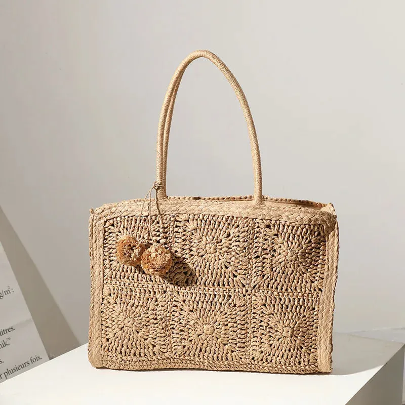 TAVIMART  -  new hollow straw woven bag fashionable large-capacity hair ball hand-woven bag casual one-shoulder portable female bag