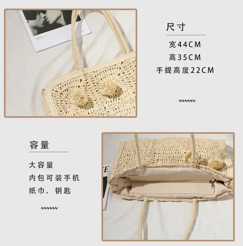 TAVIMART  -  new hollow straw woven bag fashionable large-capacity hair ball hand-woven bag casual one-shoulder portable female bag