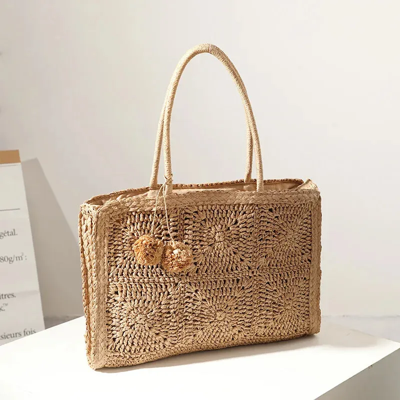 TAVIMART  -  new hollow straw woven bag fashionable large-capacity hair ball hand-woven bag casual one-shoulder portable female bag