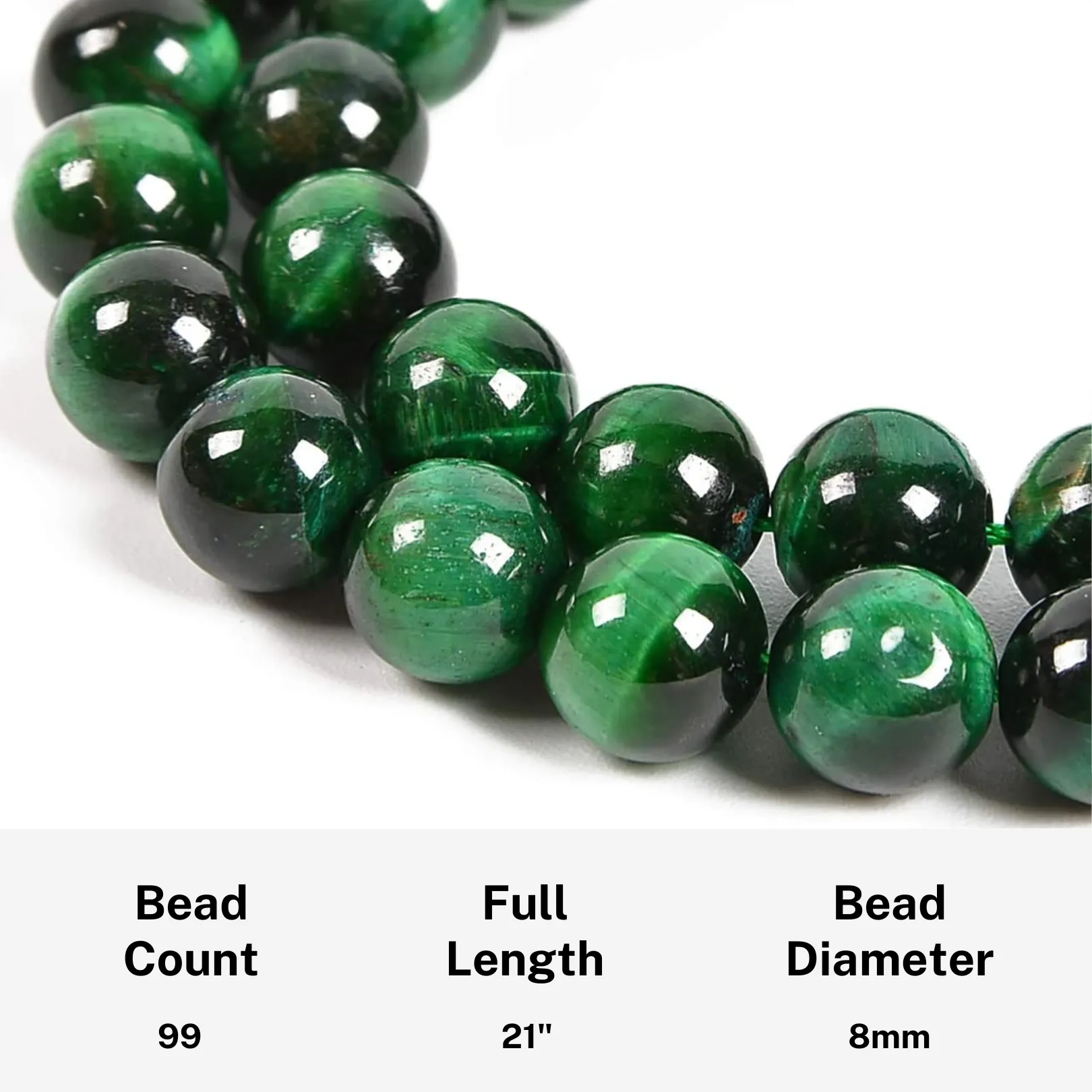 The Devoted One - Majestic Green Tiger Eye Tasbih - 99 Prayer Beads