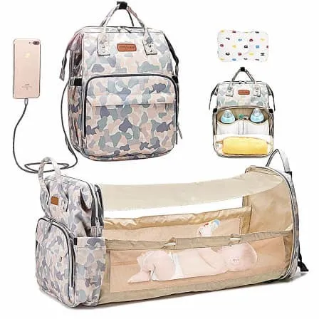 Toddler Bed Sleeper Diaper-Bag-Backpack Mommy Bag (Camouflage)