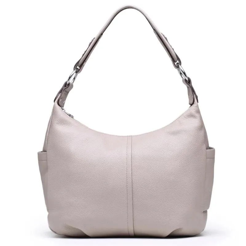 Top Grain Genuine Leather Multi-pockets Dumpling Shaped Hobo Satchel