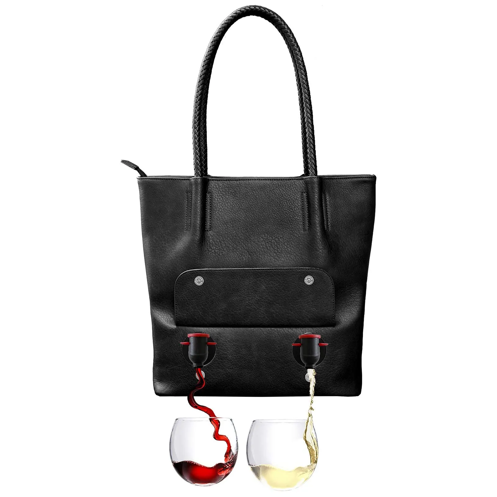 Tuscany Double Pour Vegan Leather Tote (Onyx) - Fashionable Purse With Hidden