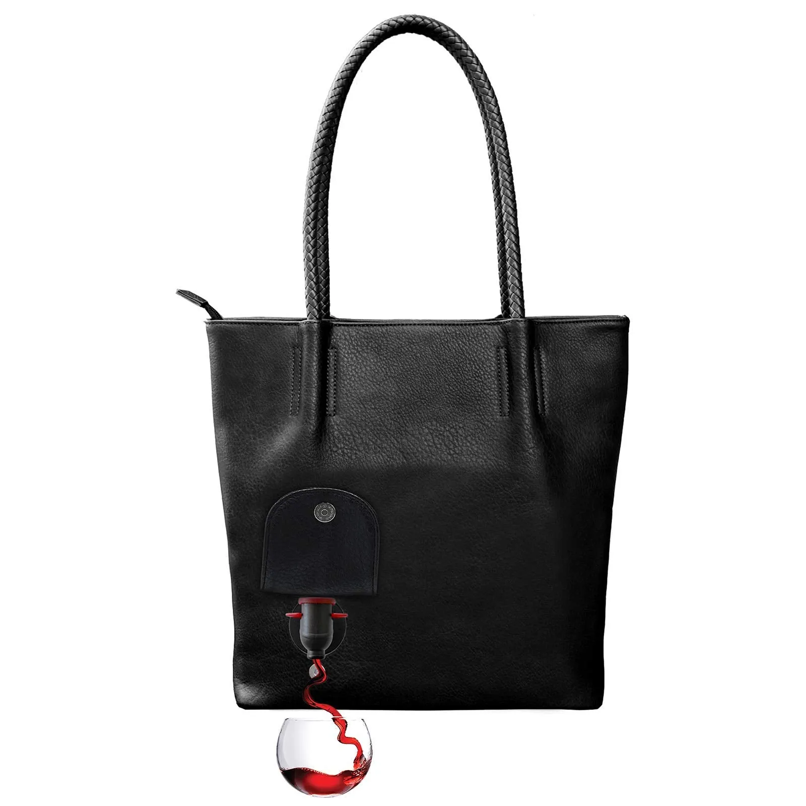 Tuscany Double Pour Vegan Leather Tote (Onyx) - Fashionable Purse With Hidden