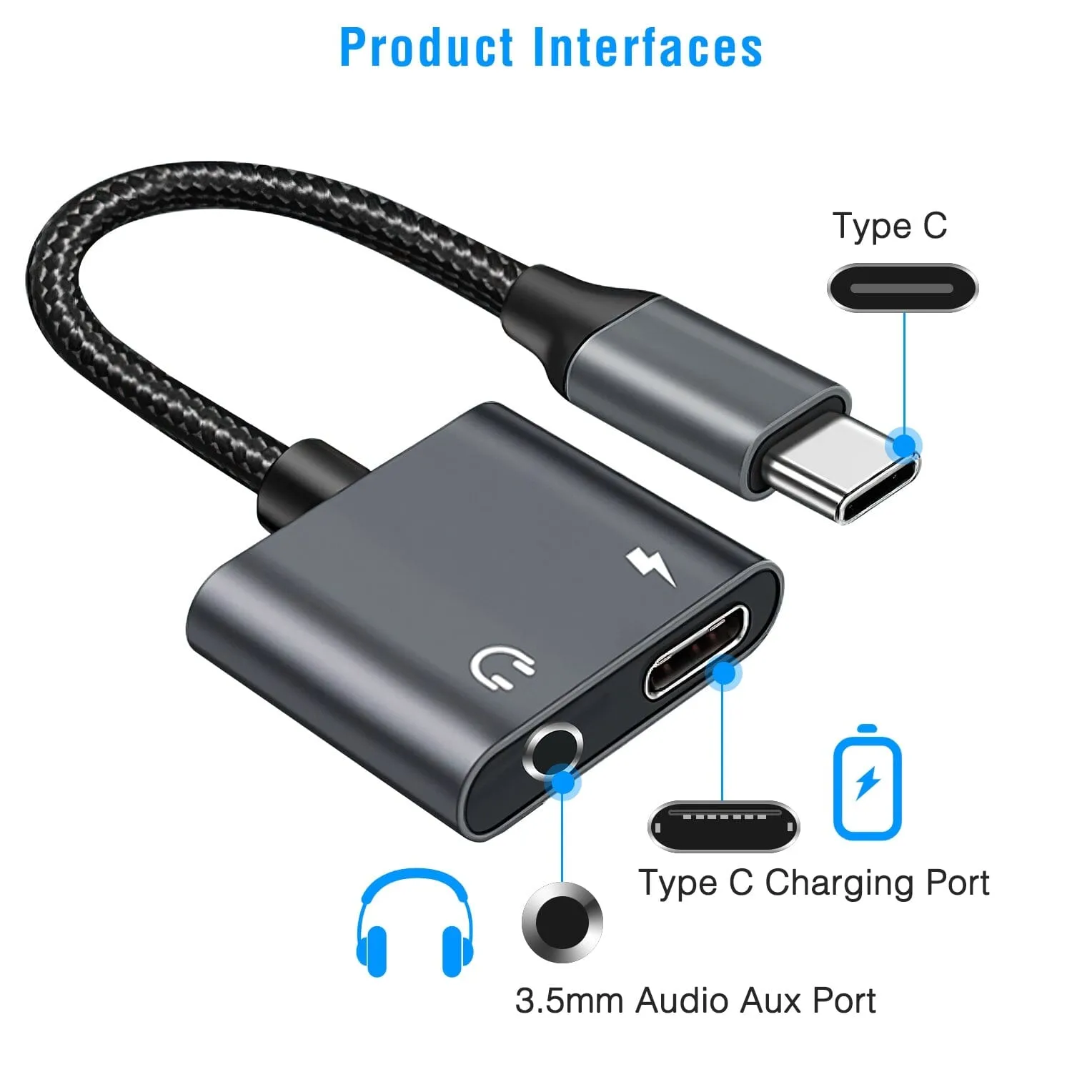 Type C to 3.5mm Headphone Charger Adapter USB C to Aux Audio Jack