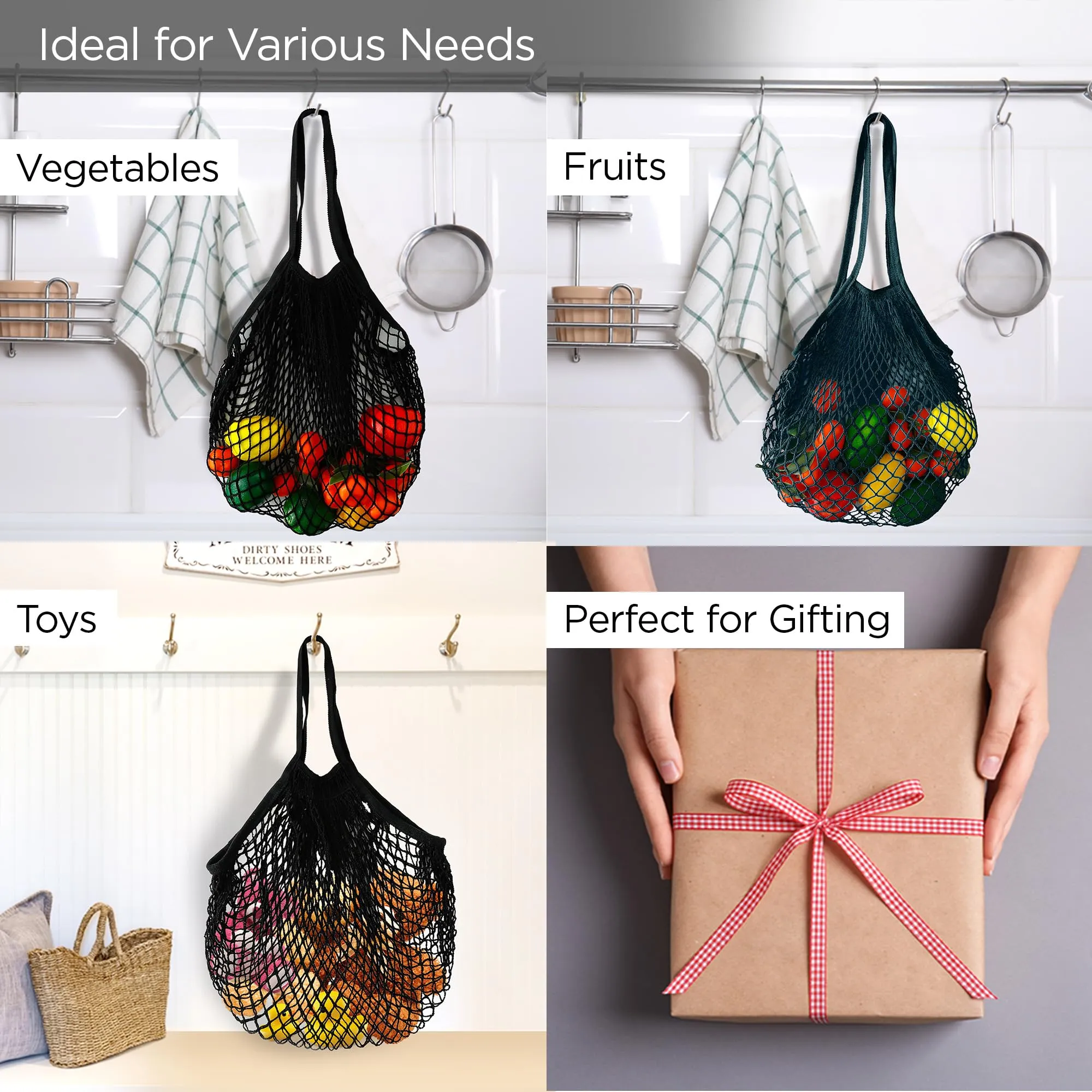 UMAI Cotton Mesh Reusable Shopping Bags For Women | Shopping Bag For Grocery | Laundry Bag | Picnic Bag | Clothes Storage Bag With Long Handle | Toys Storage Bag | Multipurpose Storage Organiser Bag