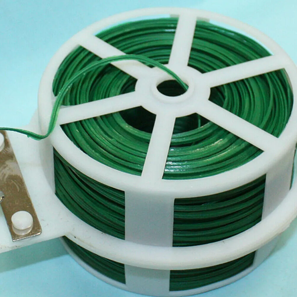 US 328FT 100M Kitchen Bag Gardening Plant Green Twist Tie Wire Roll With Cutter