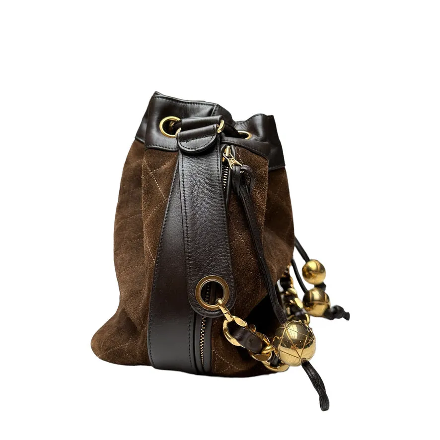 Vintage Brown Suede Bucket Bag