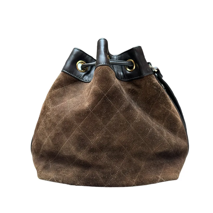 Vintage Brown Suede Bucket Bag