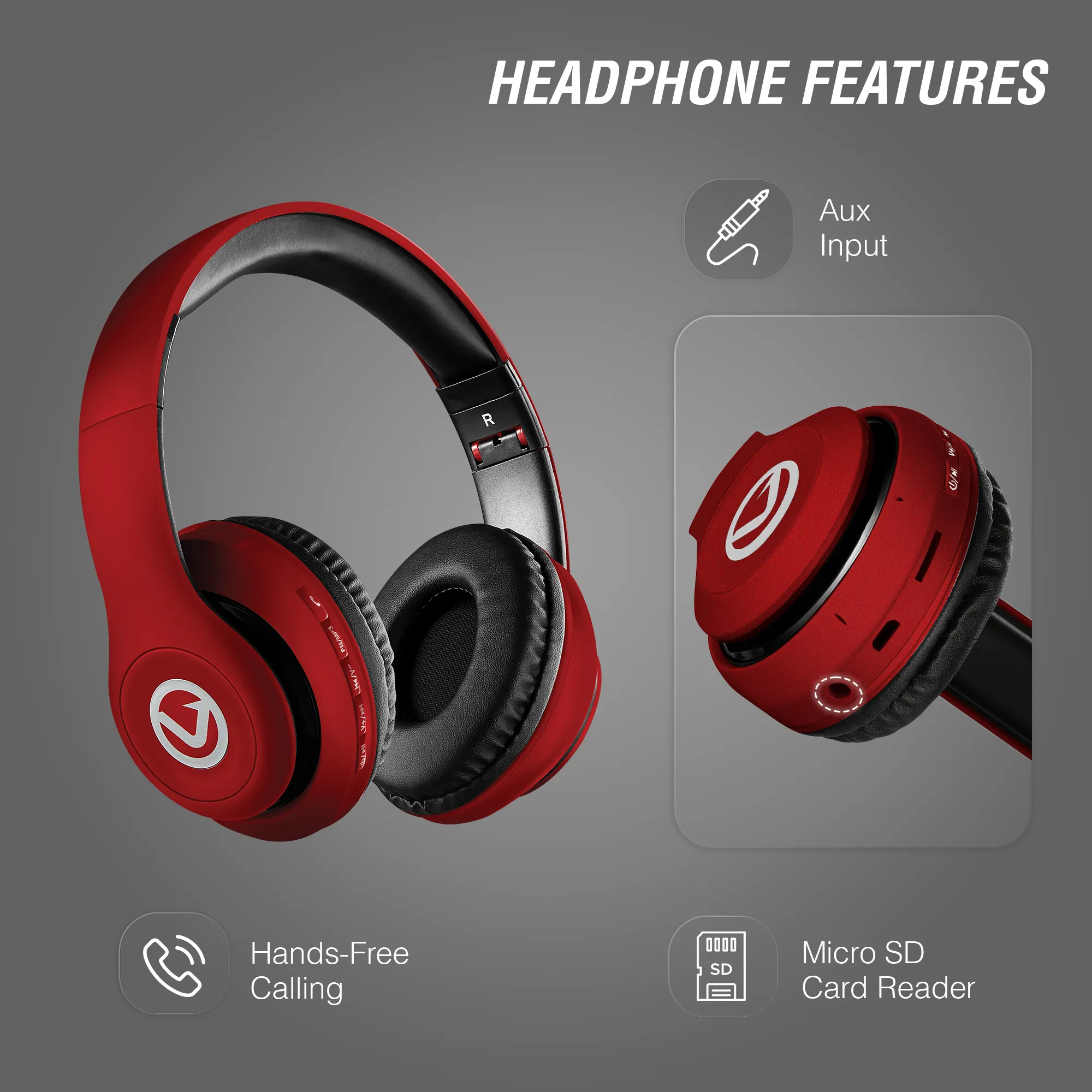 Volkano Impulse Series Bluetooth Headphones - Red | Black