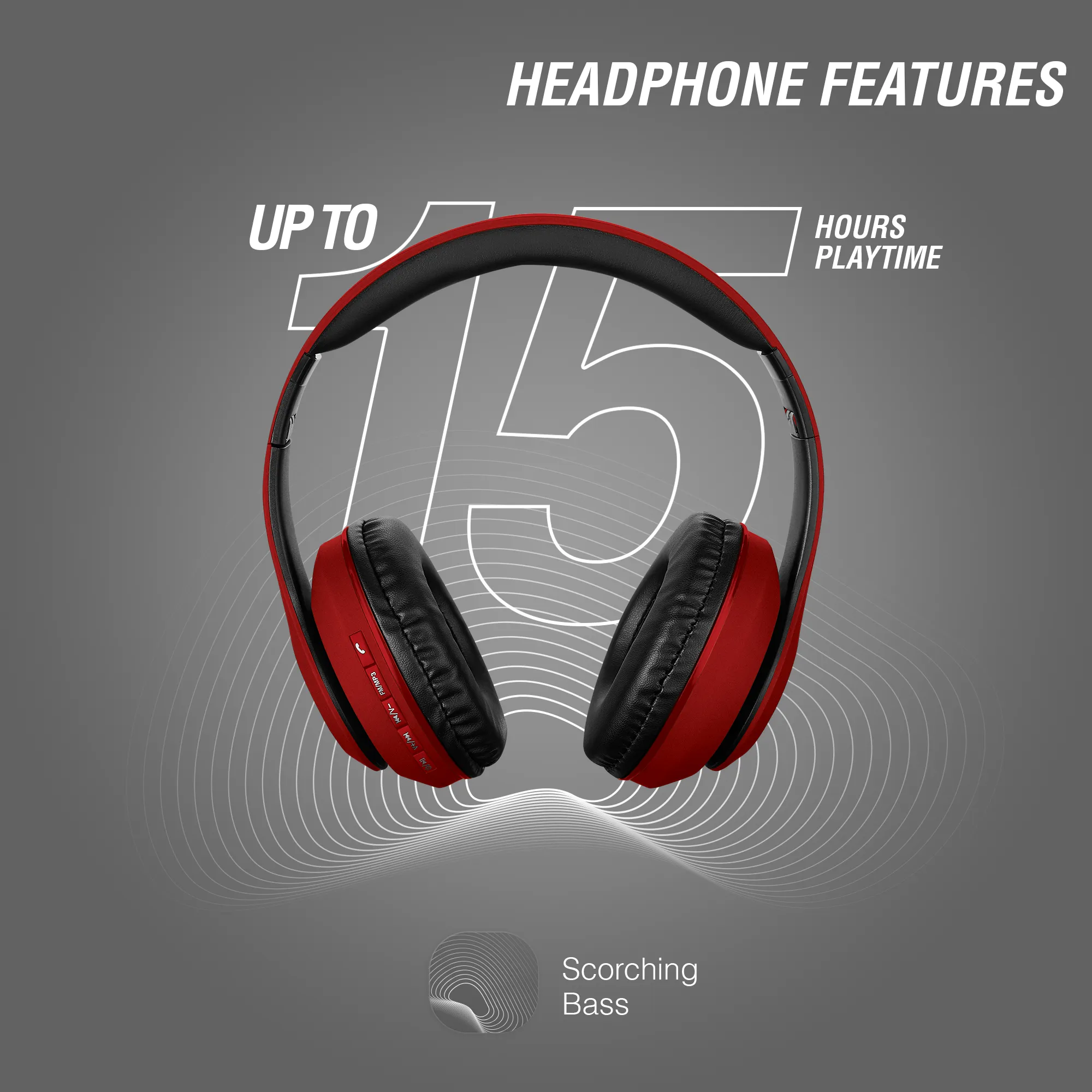 Volkano Impulse Series Bluetooth Headphones - Red | Black