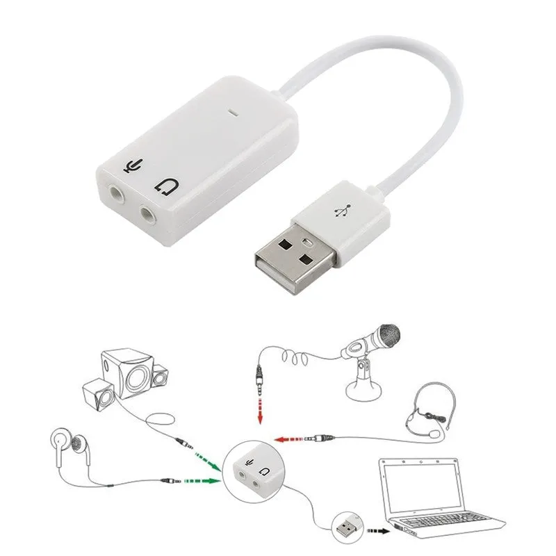 White 2.0 Virtual 7.1 Channel External USB Audio Sound Card Adapter Sound Cards For Mac Laptop PC notebook