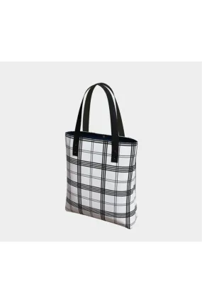 White and Black Tattersall Tote Bag