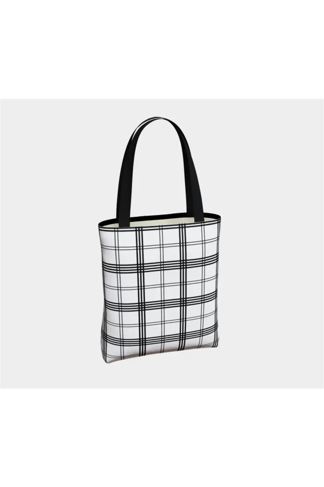 White and Black Tattersall Tote Bag