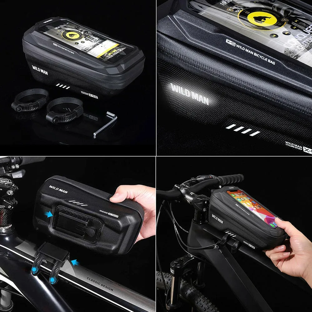 WILD MAN Mountain Bike Bag Front Handlerbar Bag Rainproof 6.8inch Mobile Phone Case Bicycle Top Tube Bag Cycling Accessories