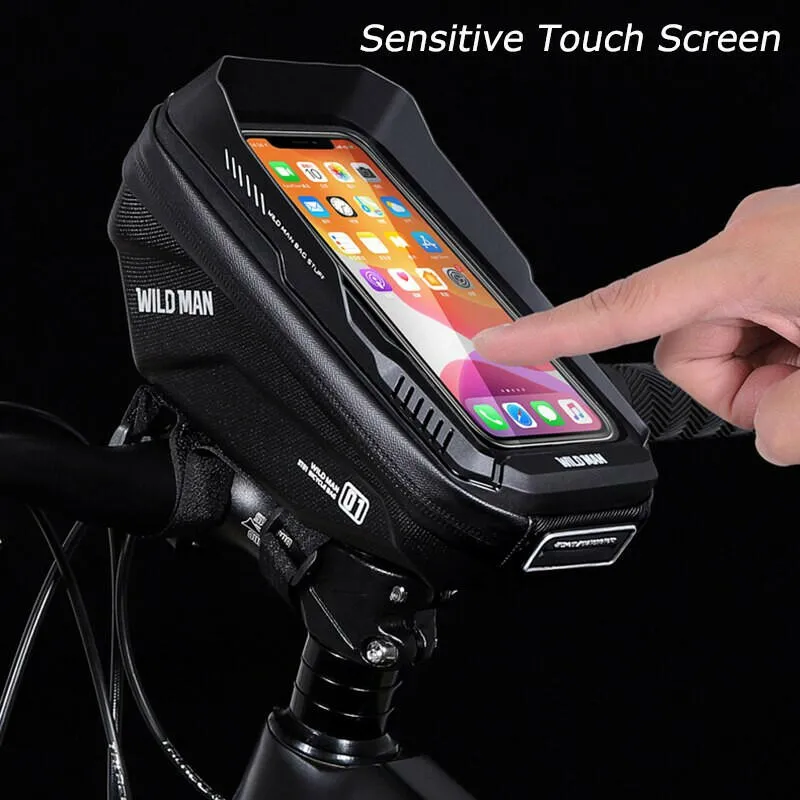 WILD MAN Rainproof Bike Bag Front Bicycle Handlebar Bag Touch Screen Cycling Phone Bag 6.7 Inch Phone Case Mtb Accessories