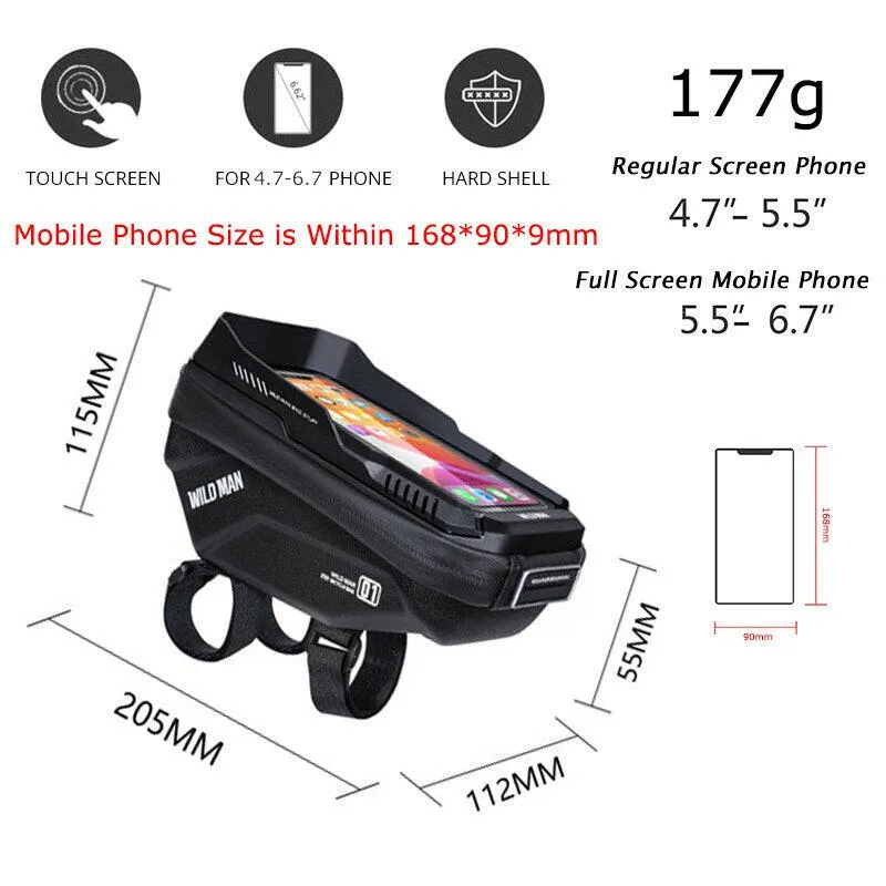 WILD MAN Rainproof Bike Bag Front Bicycle Handlebar Bag Touch Screen Cycling Phone Bag 6.7 Inch Phone Case Mtb Accessories