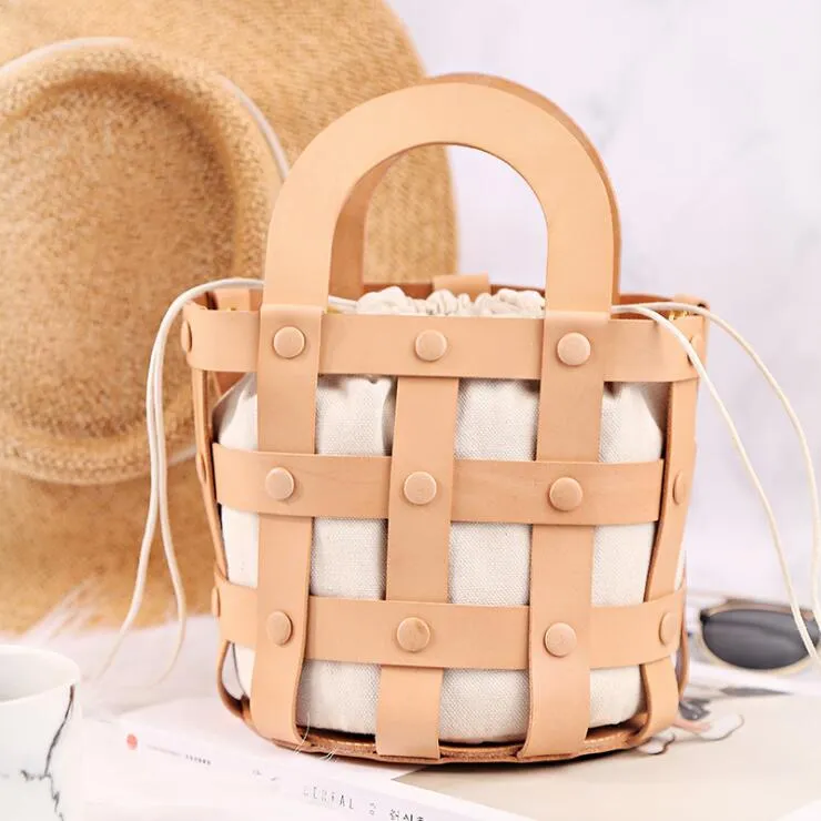 Womens Brown Side Bag Leather Bucket Bag For Women
