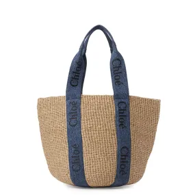 Woody Large Basket, Natural/Denim