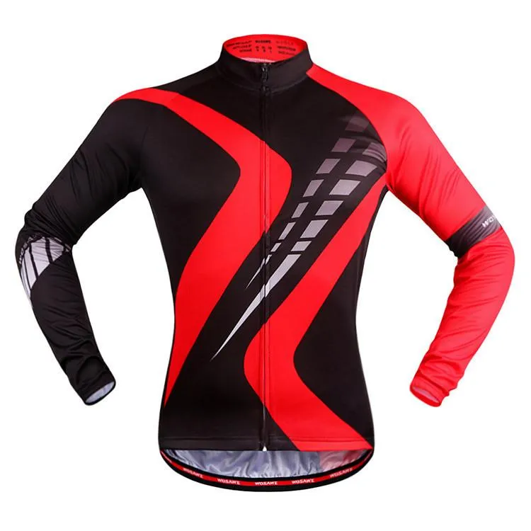 WOSAWE Red and Black Long Sleeve Cycling Jersey Top