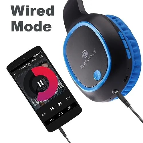 ZEBRONICS Thunder 60 hrs Playback time Bluetooth Wireless Headphone with FM, mSD, Playback with Mic (Blue)