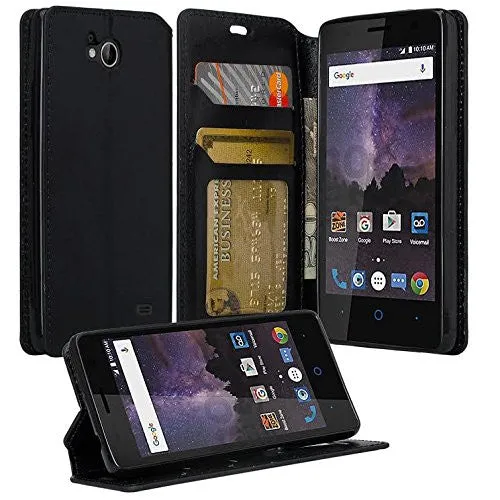 ZTE Majesty Pro, Majesty Pro Plus, Tempo Cover, Pu Leather Magnetic Fold[Kickstand] Wallet Case with ID & Card Slots - Black